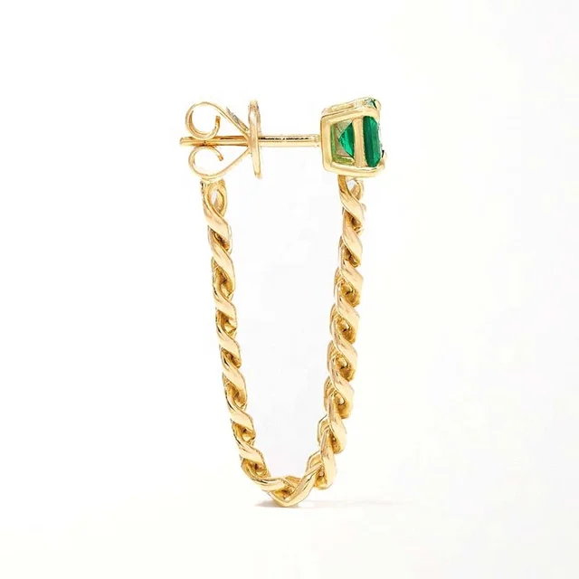 Kiki Emerald Stone Cuban Link Earrings