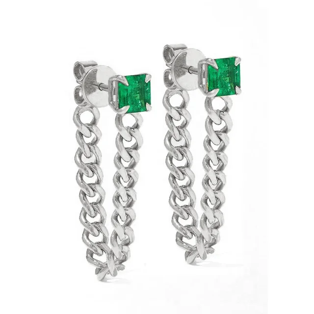 Kiki Emerald Stone Cuban Link Earrings